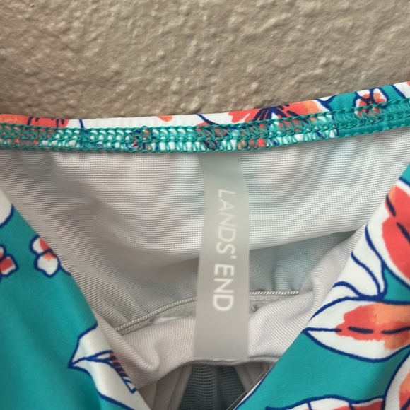 Women’s Lands End Tankini Top, Size 10L, Teal Floral - Picture 3 of 7